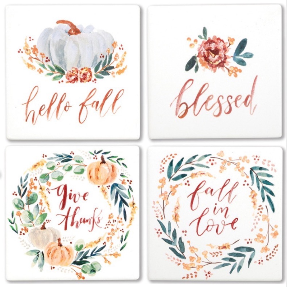 Primitives by Kathy “Fall Blessings” Absorbent Coaster Set
